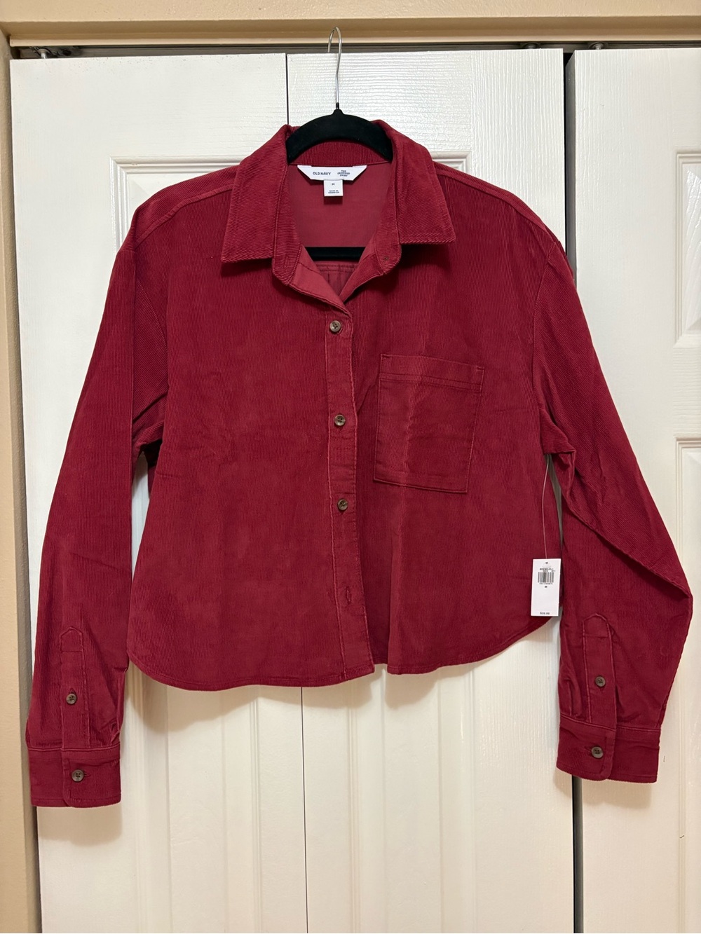 Crop Red Corduroy Button-Down Shirt